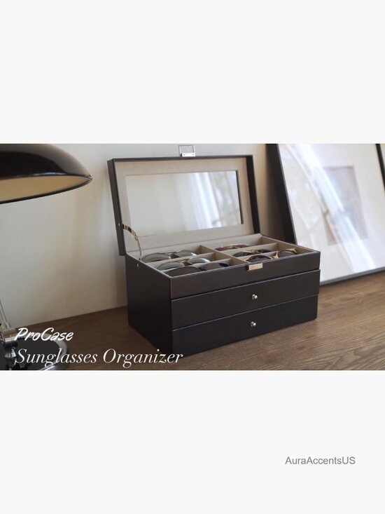 18-Slot Sunglasses Organizer, 3-Layer Leather Eyewear Storage Box, Display